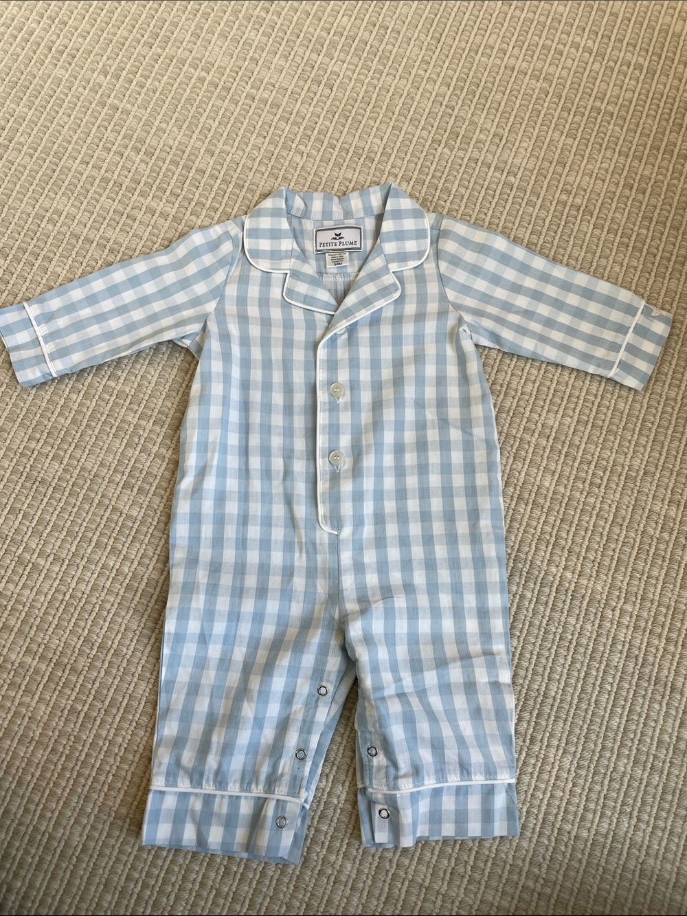 Petit Pomme Light Blue Gingham Baby Sleep Sack Pajama